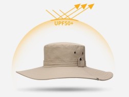 BLACK- Sun Hat 12cm Brim Bucket Hats Outdoor Fishing Hiking Cap UV Protection