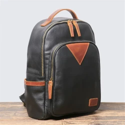 British Retro Trend Leather Backpack Personality Color Contrast