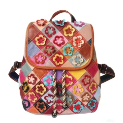 Stitching Rhombus Retro Women's Bag Leather Backpackage Backpack