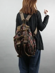 Large Capacity Red Checked Backpack