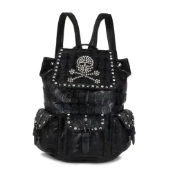 Fashion Skull Rivets With Diamonds Leather Backpack