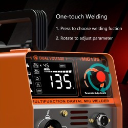 135A Flux Core MIG Welder 110V/220V 3-IN-1 MIG/ARC/Lift TIG Welding Machine IGBT DC Inverter Gasless Welder Synergy Welding Machine