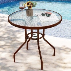 BROWN 80CM Quality Tempered Glass Round Garden Table