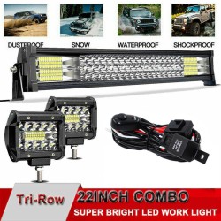 22" LED Light Bar Triple Row 288W Combo Beam Off-Road Lights + 2Pcs 4 Inch 60W LED Pod Lights with Harness Wiring for Trucks ATV UTV Jeep Boat Pickup