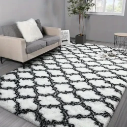 1pc Luxurious Soft Shaggy Diamond Geometric Area Rug, Fluffy Polyester Fiber Plush Carpet for Living Room Bedroom, Non-Slip Machine Washable Home Decor Mat