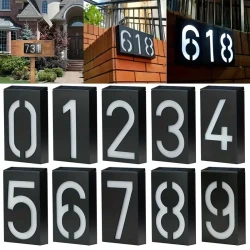 Solar House Numbers For Outside House LED Solar House Number Light Doorplate, Garden Yard Building Door Wall Address Numbers Lamp Sign Plate Solar Powered For Houses Yard