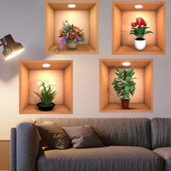 3D Plants VASE WALL STICKER (SET OF 4)