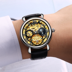 Gold Hollow Movement Men's Fashion Automatic Mechanical Watch Leather Business Men's Watch