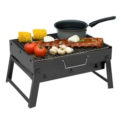 Portable Briefcase-Size Charcoal BBQ Stove Grill - BLACK (LARGE)