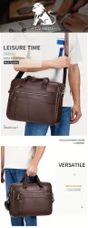 Men's Briefcase Genuine Leather Bag With Trolley Sleeve, Perfect For Business Trips & Office Meetings