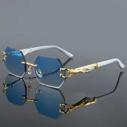 Vintage Rimless Polygonal Glasses with Leopard Temples