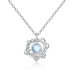 Moonstone Planet Necklace with Rhinestone Accents