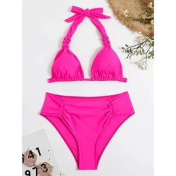 Chic High-Waist Bikini Set with Bow-Tie Halter