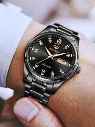 Simple Dual Calendar Waterproof Black Mechanical Watch