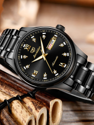 Simple Dual Calendar Waterproof Black Mechanical Watch