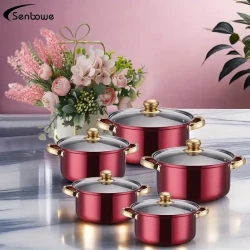 10pcs Colorful Stainless Steel Cookware Set with Anti-Scald Handles & Glass Lids - Perfect for Soups, Milk, Noodles & Porridge, SENBOWE