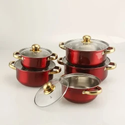 10pcs Colorful Stainless Steel Cookware Set with Anti-Scald Handles & Glass Lids - Perfect for Soups, Milk, Noodles & Porridge, SENBOWE