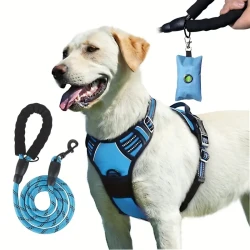 Escape-Proof Dog Harness Set with Leash and Poop Bag Dispenser