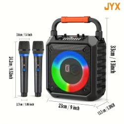 2024 The Brand New JYX-T17 Ultra Bass & Treble Wireless Speaker with 2 Wireless Microphones Portable PA System for Party with LED Lights Karaoke for Family/Adults/ Support USB/TF Card/AUX/REC