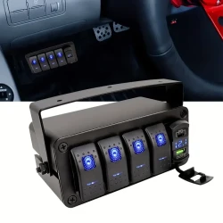 VALESUN 4 Gang Rocker Switch Box with QC 3.0 USB Charger & Voltmeter