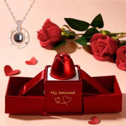 Hot Valentine's Day Gifts: Metal Rose Jewelry Gift Box with Necklace