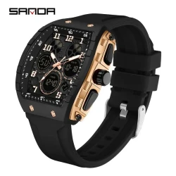 SANDA Men's Fashion Casual Sports Waterproof Dual Display Square Watches