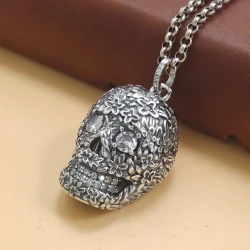 S925 Sterling Silver White Zircon Skull Pendant