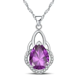 Royal Elegance Teardrop Zirconia Pendant Necklace - 14k White Gold Plated