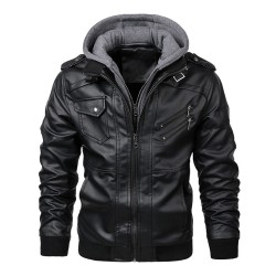 KB New Men's Leather Jacket - Autumn Motorcycle PU Biker Coat