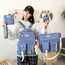 College Students' Backpack Five-piece Contrast Color Canvas School Bag