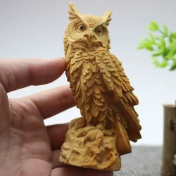 Boxwood Owl Ornament Wood Carving Personality Creative