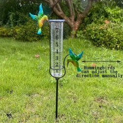 Garden Art Hummingbird Rain Gauge, 17.78cm, Big Capacity Metal Frame Rain Gauge, Accurate And Easily Identifiable Rain Gauge, Yard Rain Gauge, Outdoor Rain Gauge