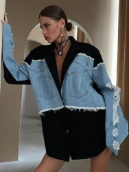 Retro And Trendy Denim Patchwork Jacket