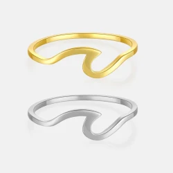 Minimalist Wave Design Sterling Silver and Gold-Plated Rings