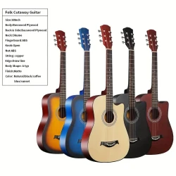 96.52 cm Acoustic Guitar Beginner Kit, Basswood Panel with Matte Finish, 18 Frets, ABS Nut, Includes Bag, Picks, Strings, and Strap