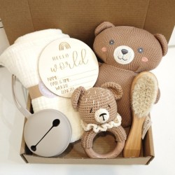 Gift Box Plush Bear Toy Soothing Handbell 60 60cm Saliva Towel Cover Blanket