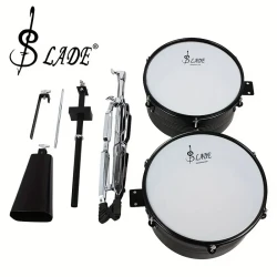 SLADE TB-20 Professional Timbales Set with Stand - Dual 13 & 35.56 cm Black Brass Drums for Latin Percussion, Drumsticks and Cowbell Included - Ideal for Adults - 14+ Age Group - No Case or Bag