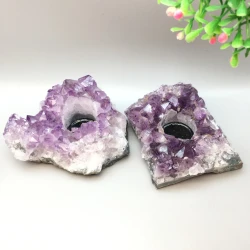 Natural Amethyst Vug Candlestick Decoration Purple Vug Block Rough Stone