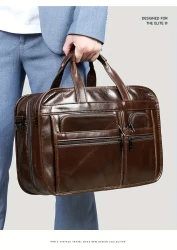 Vintage Style Simple Genuine Leather Men's Briefcase, Top Layer Cowhide Multi-layer Business Handbag, 13.3-inch Computer Bag, Ideal Gifts For Husband & Father