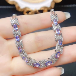 European And American Natural Tanzanite Bracelet S925 Silver Inlaid Main Stone 35