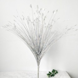 7Pcs Artificial Glitter Peacock Flower Arrangement with Reed Leaves & Onion Grass