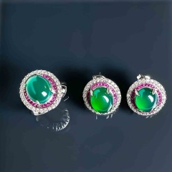 Women's Inlaid Emerald Ring Earrings