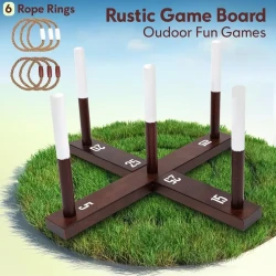 Rustic Wood & Rope Ring Toss Game for Adults