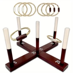 Rustic Wood & Rope Ring Toss Game for Adults