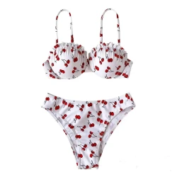 Women's High Elasticity Cherry Print Bikini Swimsuit - Cute and Comfortable Beachwear