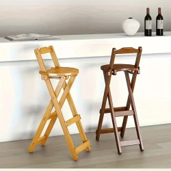 Portable Bamboo Bar Stool with Backrest and Foot Pedal