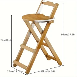 Portable Bamboo Bar Stool with Backrest and Foot Pedal