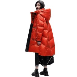 Polished Black Down Jacket Women's High-end Mid-length Coat