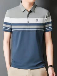 Men's Color Blocked Short Sleeve Lapel Golf Shirts