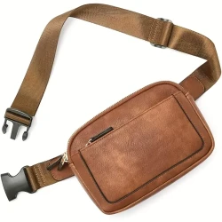 Stylish PU Leather Crossbody Waist Bag - Durable & Ultra-Lightweight with Quick-Adjust Strap for Outdoor Sports, Fitness, Hiking, Running, and Travel